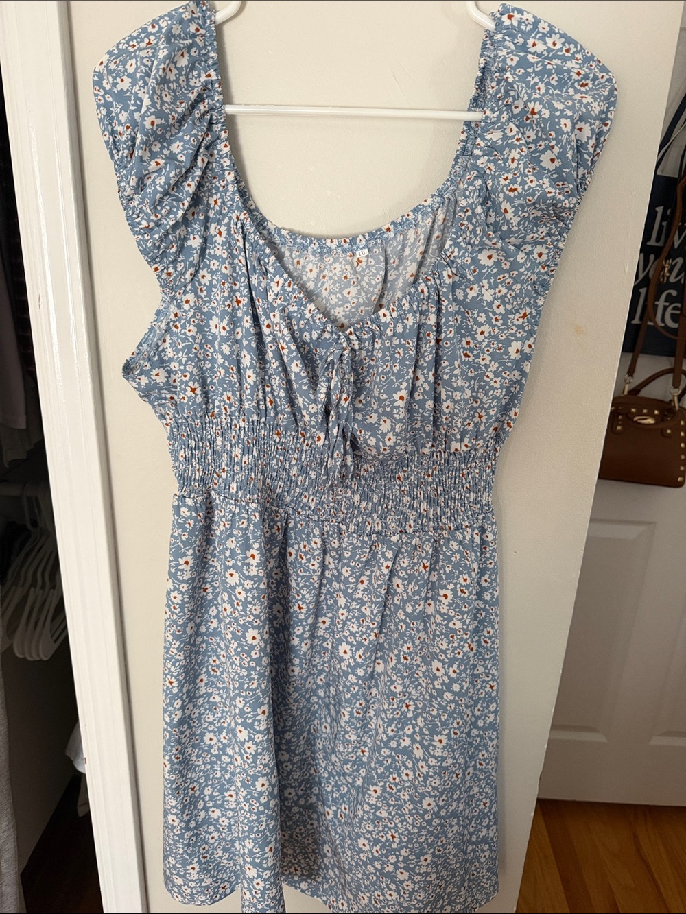 Amazon Blue Floral Smocked Mini Dress